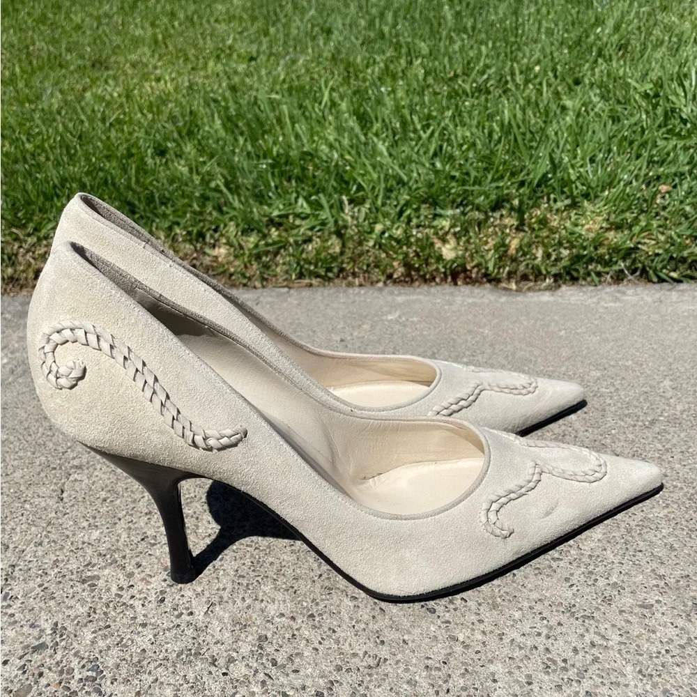 Rare⭐️ EUC Sergio Rossi Leather Suede Pointed Toe Pumps Size 10 - Picture 8 of 15